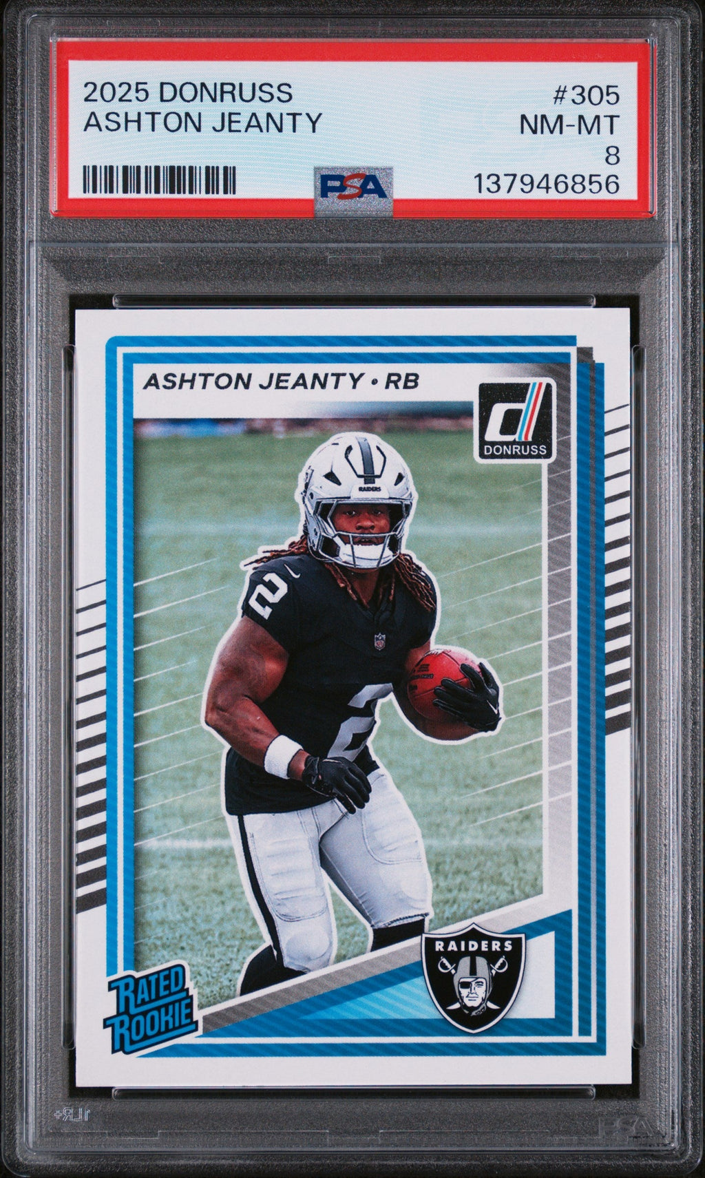 Graded 2025 Panini Donruss Ashton Jeanty #305 Rookie RC Football Card PSA 8 Near Mint