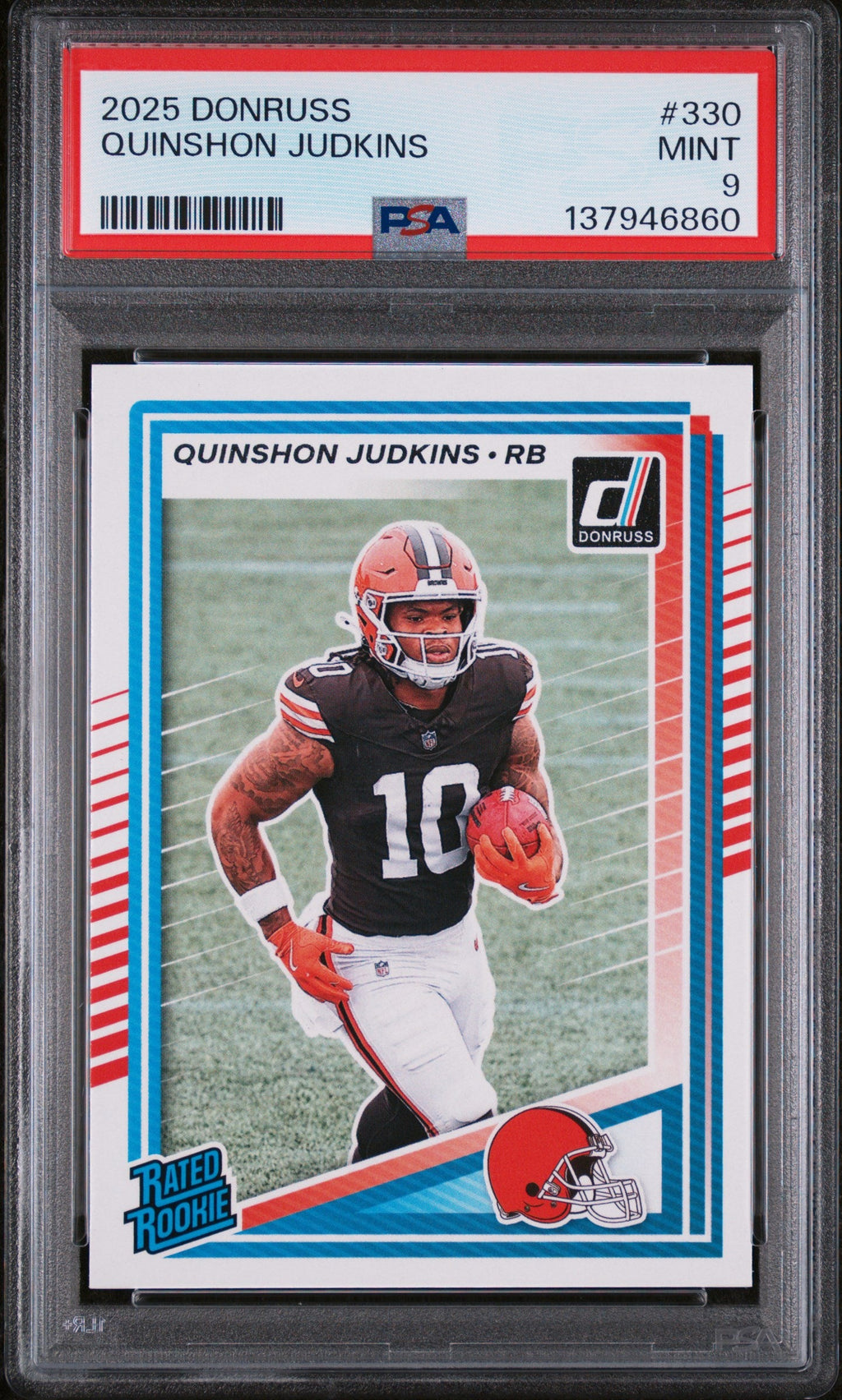 Graded 2025 Panini Donruss Quinshon Judkins #330 Rookie RC Football Card PSA 9 Mint