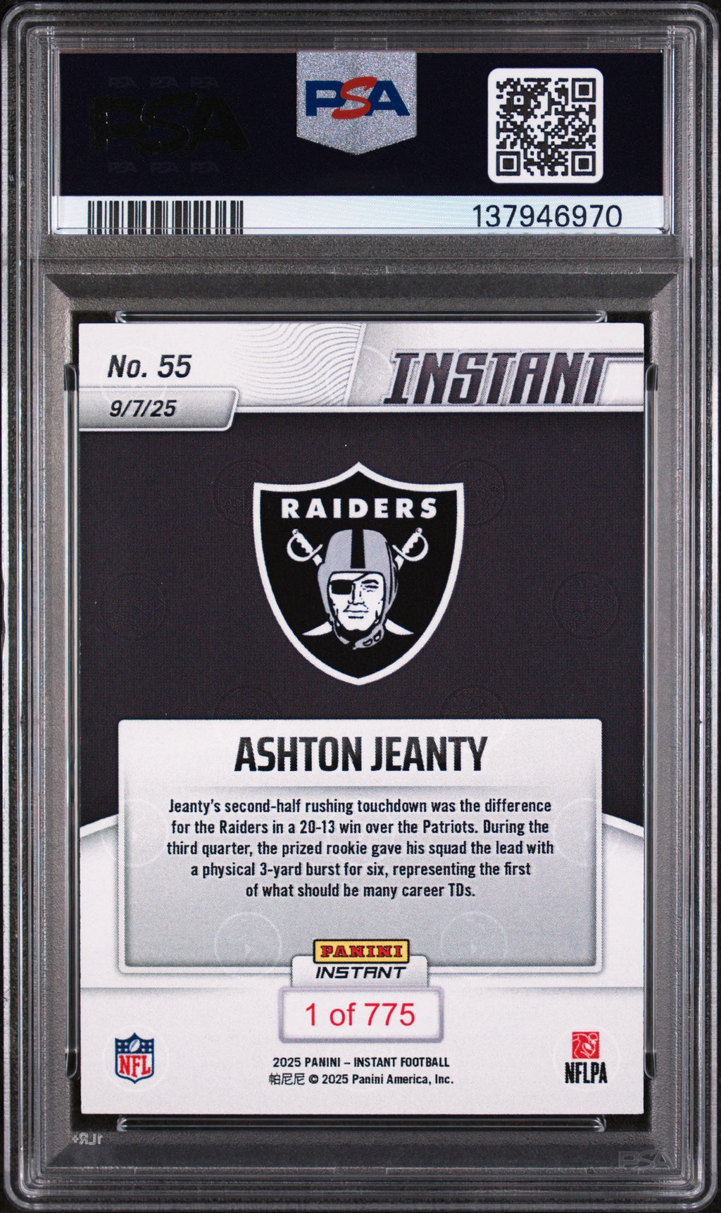 Graded 2025 Panini Instant Ashton Jeanty #55 Rookie RC Football Card PSA 5 Excellent