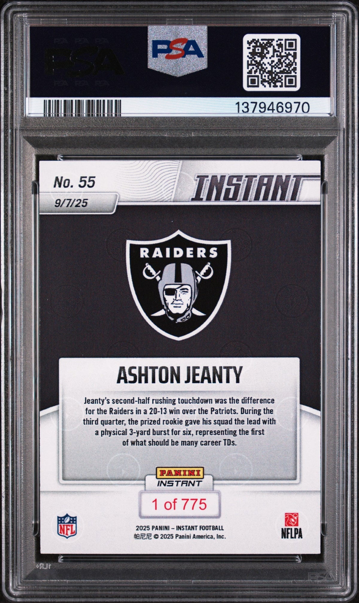 Graded 2025 Panini Instant Ashton Jeanty #55 Rookie RC Football Card PSA 5 Excellent