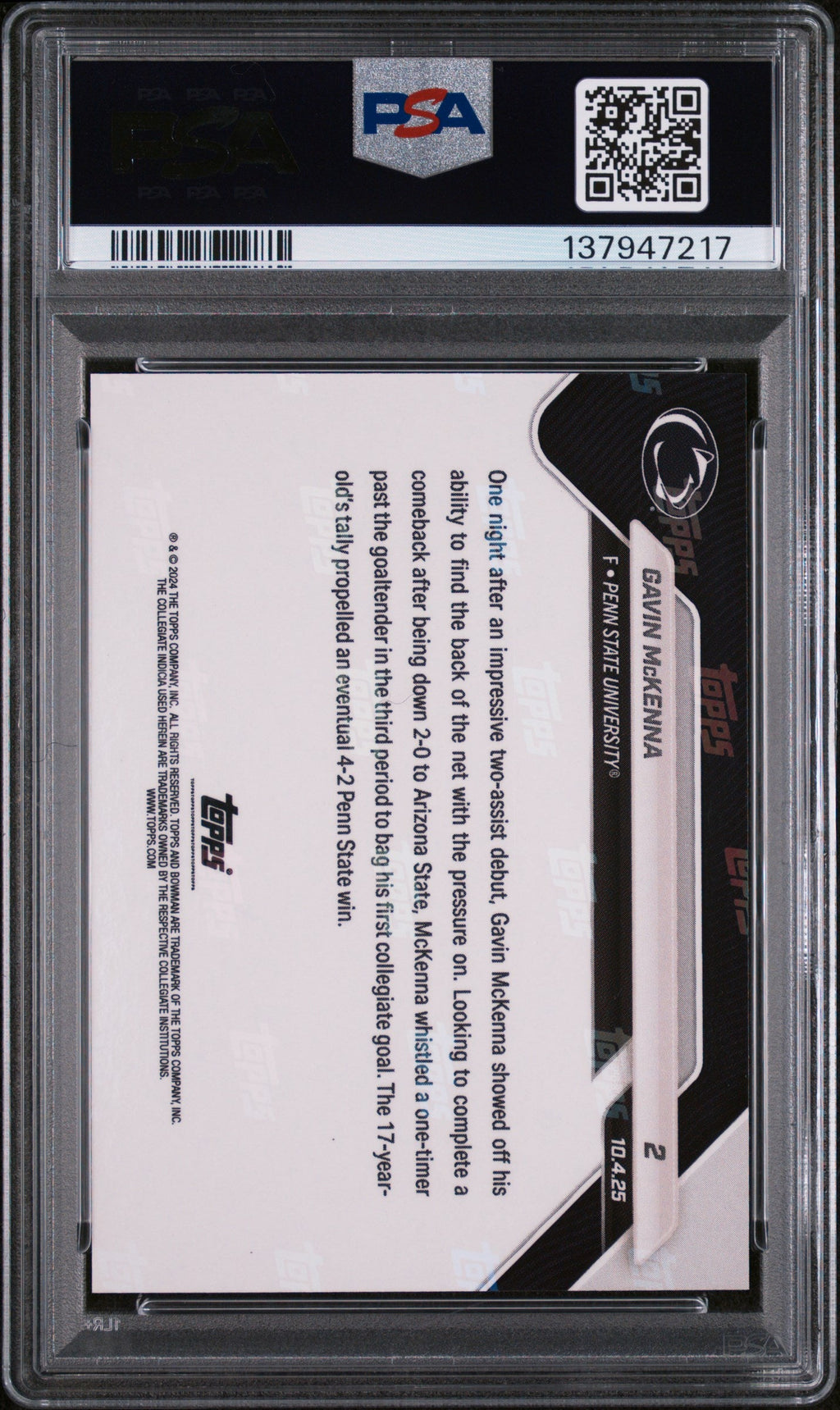 Graded 2025 Topps Bowman U Now Gavin McKenna #2 Orange Foil /25 Rookie RC Hockey Card PSA 9 Mint