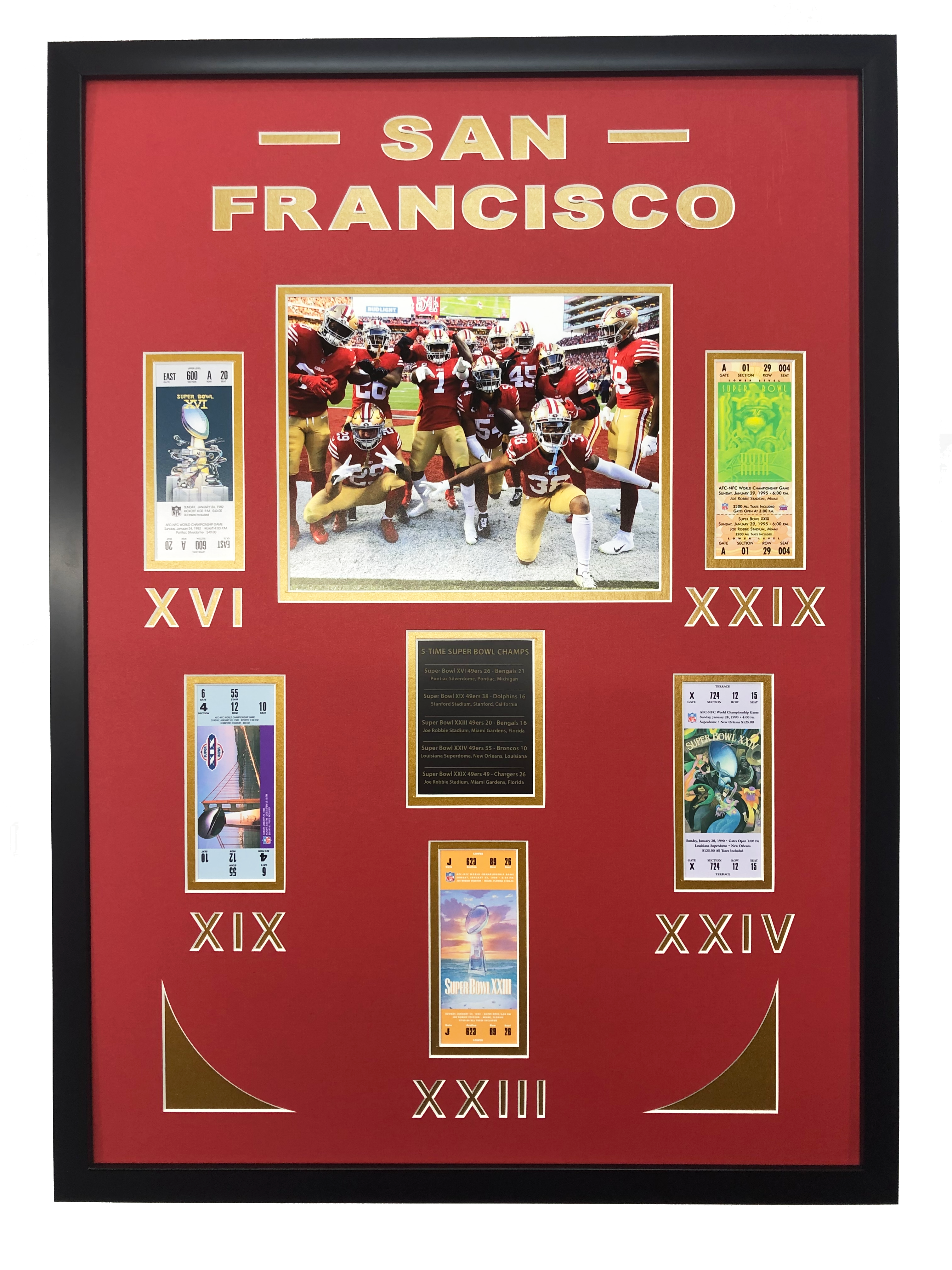 Framed San Francisco 49ers 5x Super Bowl Champions Replica Ticket 20x18 Football Photo Professionally Matted