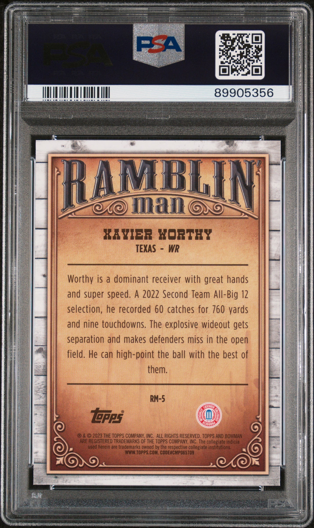 Graded 2023 Topps Bowman University Xavier Worthy #RM5 Ramblin Man Rookie RC Football Card PSA 10 Gem Mint