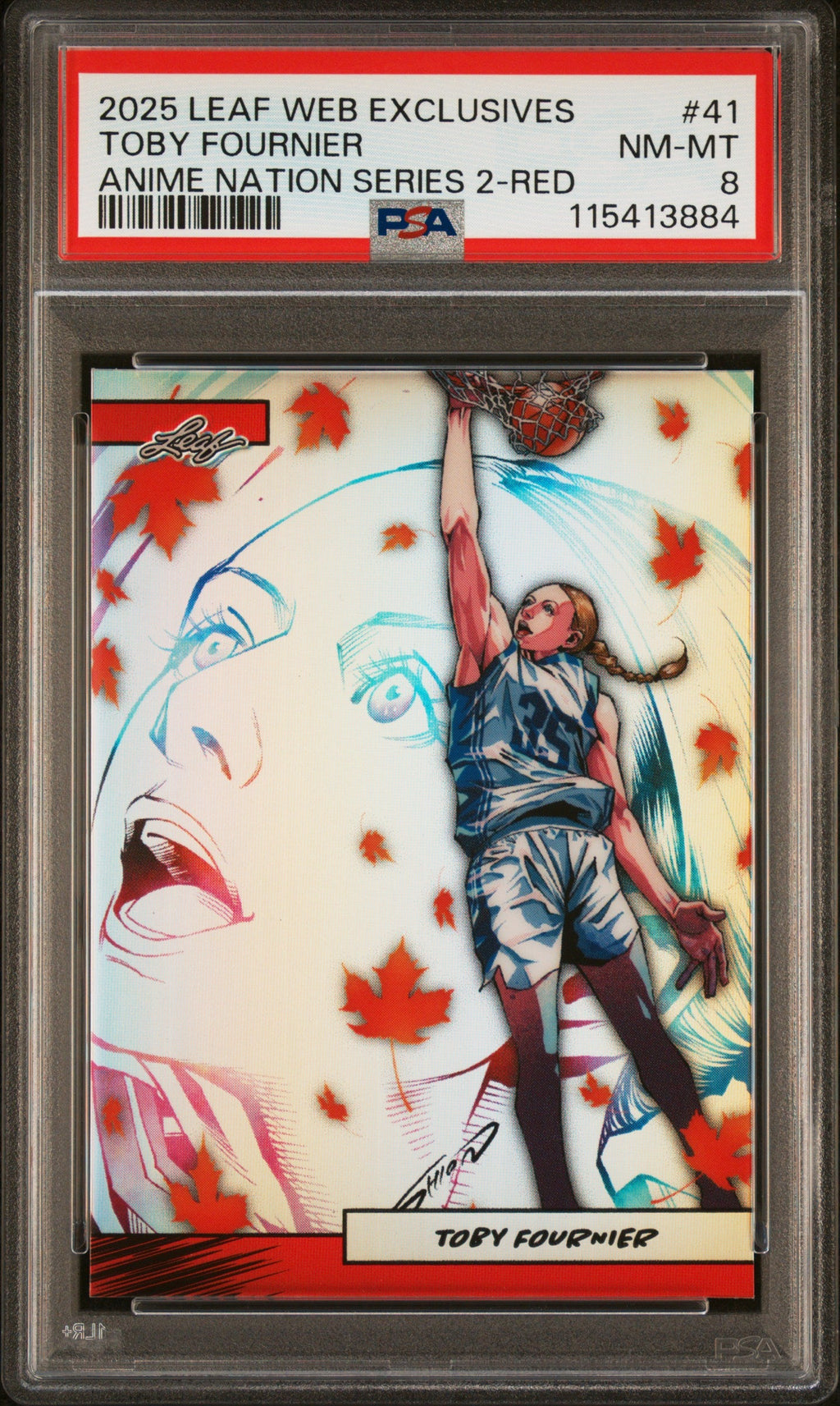 Graded 2025 Leaf Web Exclusives Toby Fournier #41 Anime Nation Series 2 Red /25 Basketball Card PSA 8 Near Mint