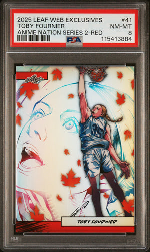 Graded 2025 Leaf Web Exclusives Toby Fournier #41 Anime Nation Series 2 Red /25 Basketball Card PSA 8 Near Mint