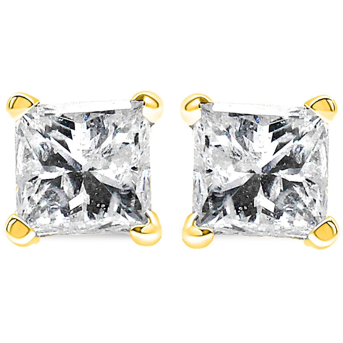 14K Yellow Gold 3/8 Cttw Princess-Cut Square Near Colorless Diamond Classic 4-Prong Solitaire Stud Earrings (J-K Color, SI1-SI2 Clarity)