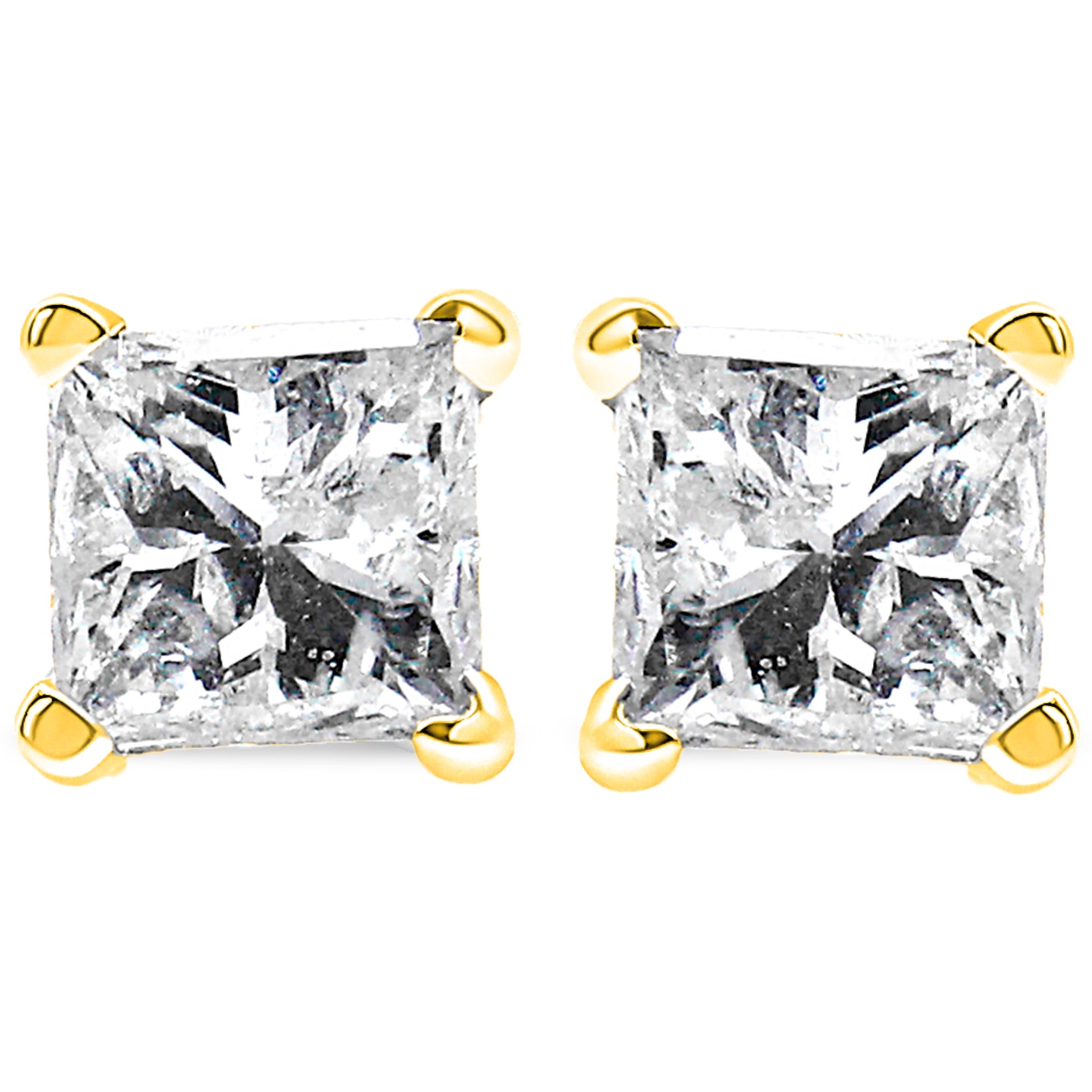 14K Yellow Gold 1/4 Cttw Princess-Cut Square Near Colorless Diamond Classic 4-Prong Solitaire Stud Earrings (H-I Color, I1-I2 Clarity)