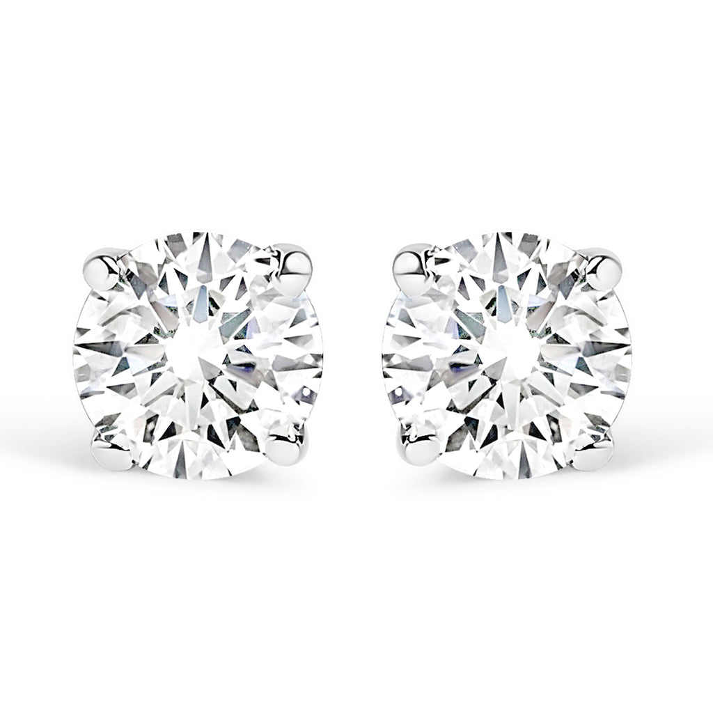 14K White Gold 1/3 Cttw Round Brilliant-Cut Near Colorless Diamond Classic 4-Prong Stud Earrings (J-K Color, I1-I2 Clarity)