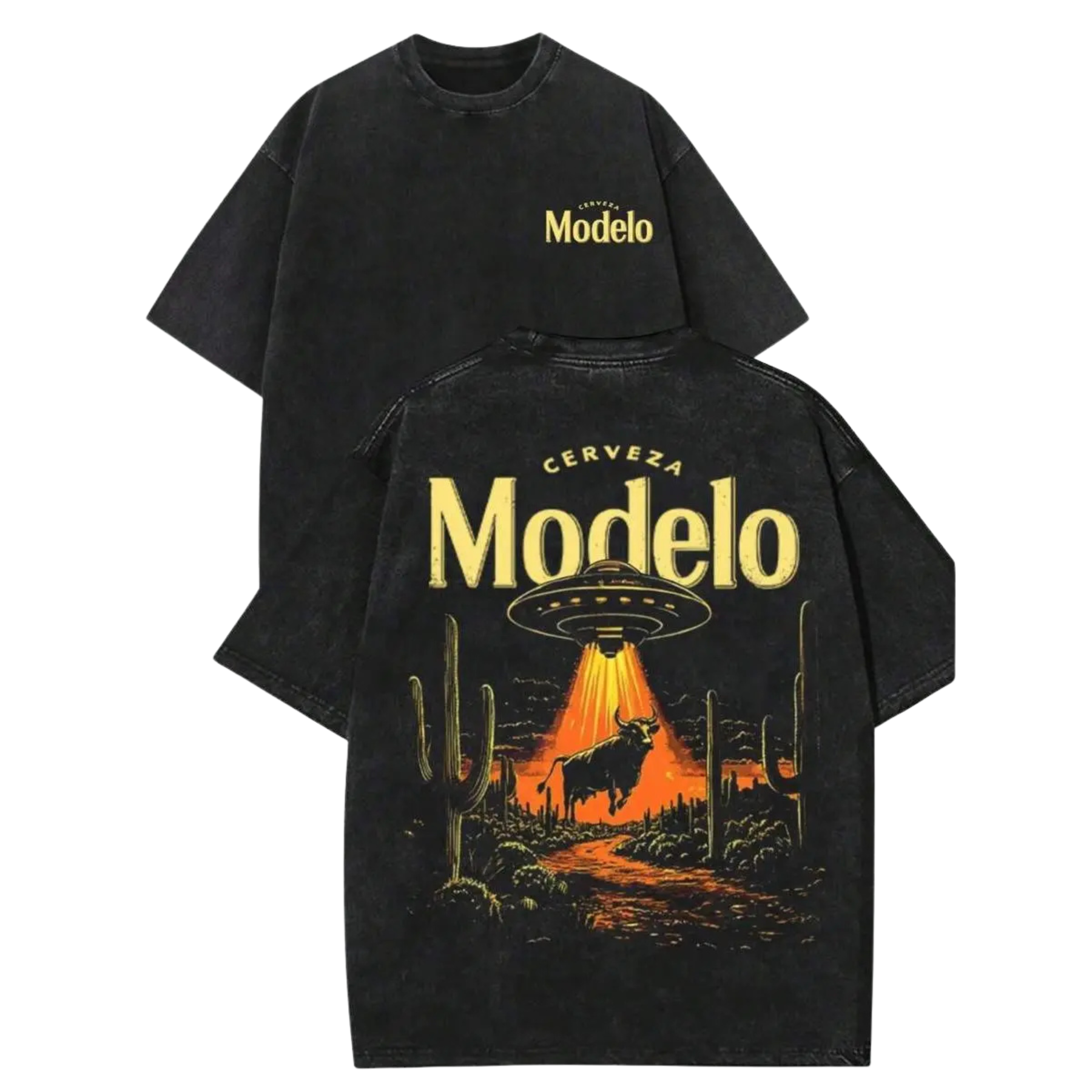 Cerveza Modelo UFO Bull Heist T-Shirt – Vintage Washed Desert Graphic Shirt