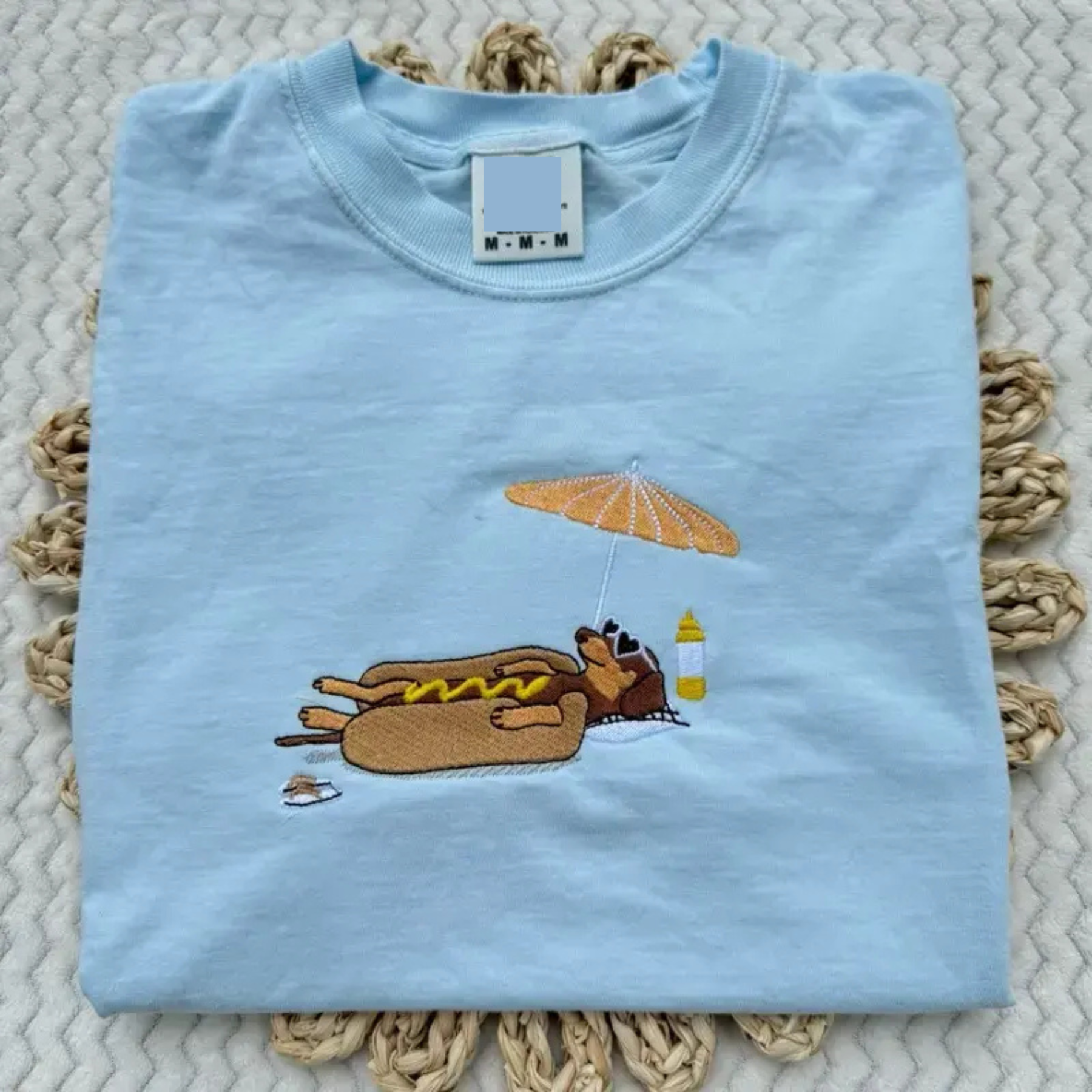 Embroidered "Hot Dog" Dachshund Beach Tee