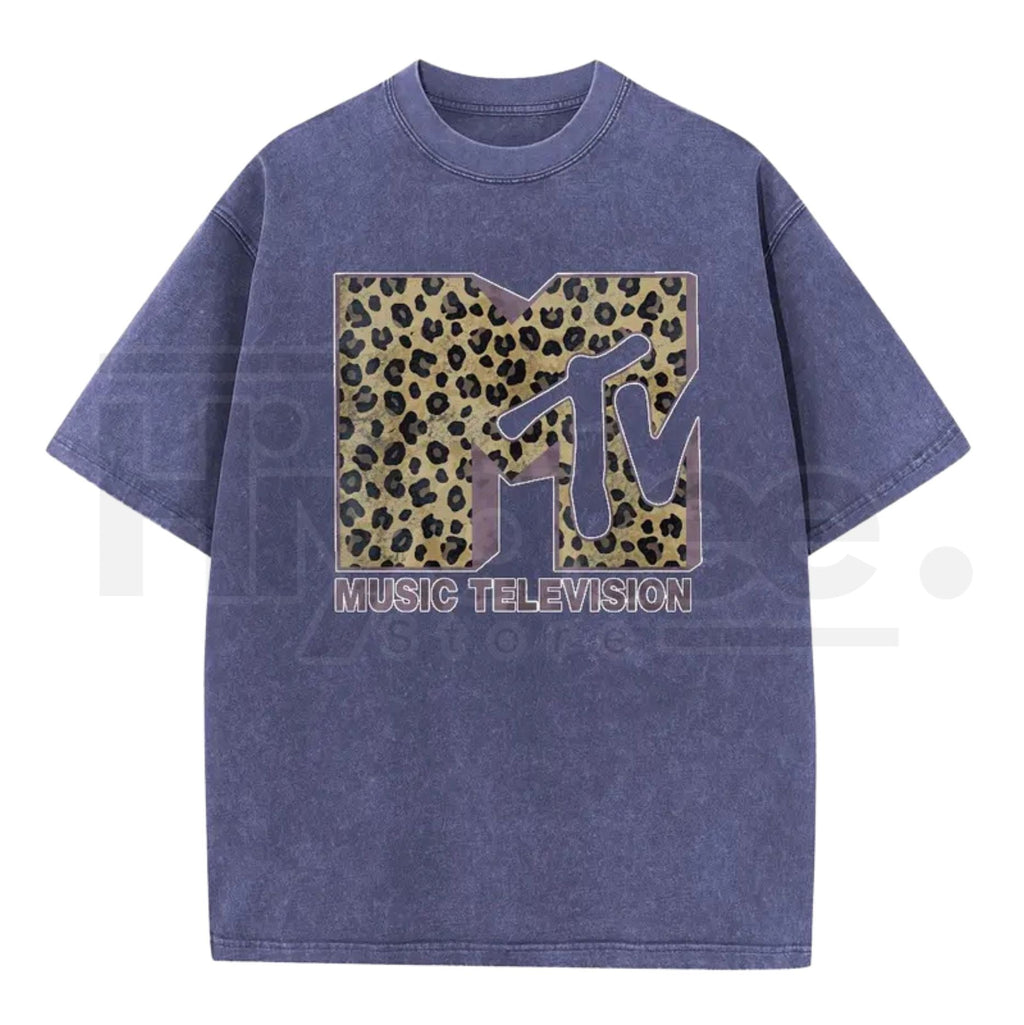 Vintage Leopard Graphic Washed T-Shirt – Retro 80s 90s Music Style Oversized Tee