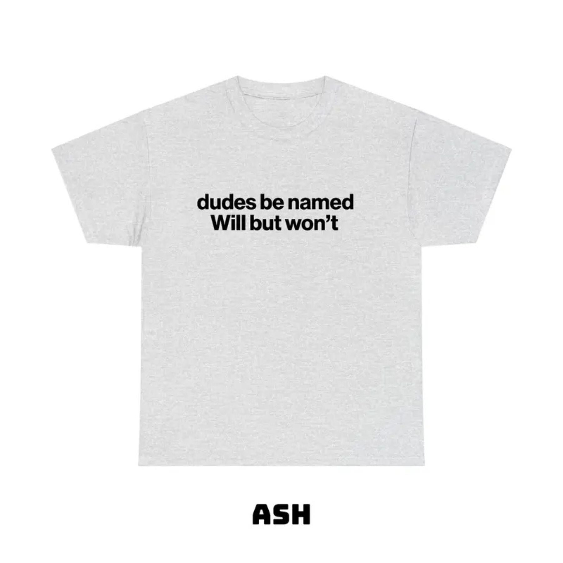 "Dudes Be Named Will But Won’t" Funny T-Shirt – Ironic Sarcastic Graphic Tee, Unisex Cotton Shirt