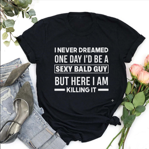 "Sexy Bald Guy" Black T-Shirt – Minimalist Bald Humor Graphic Shirt
