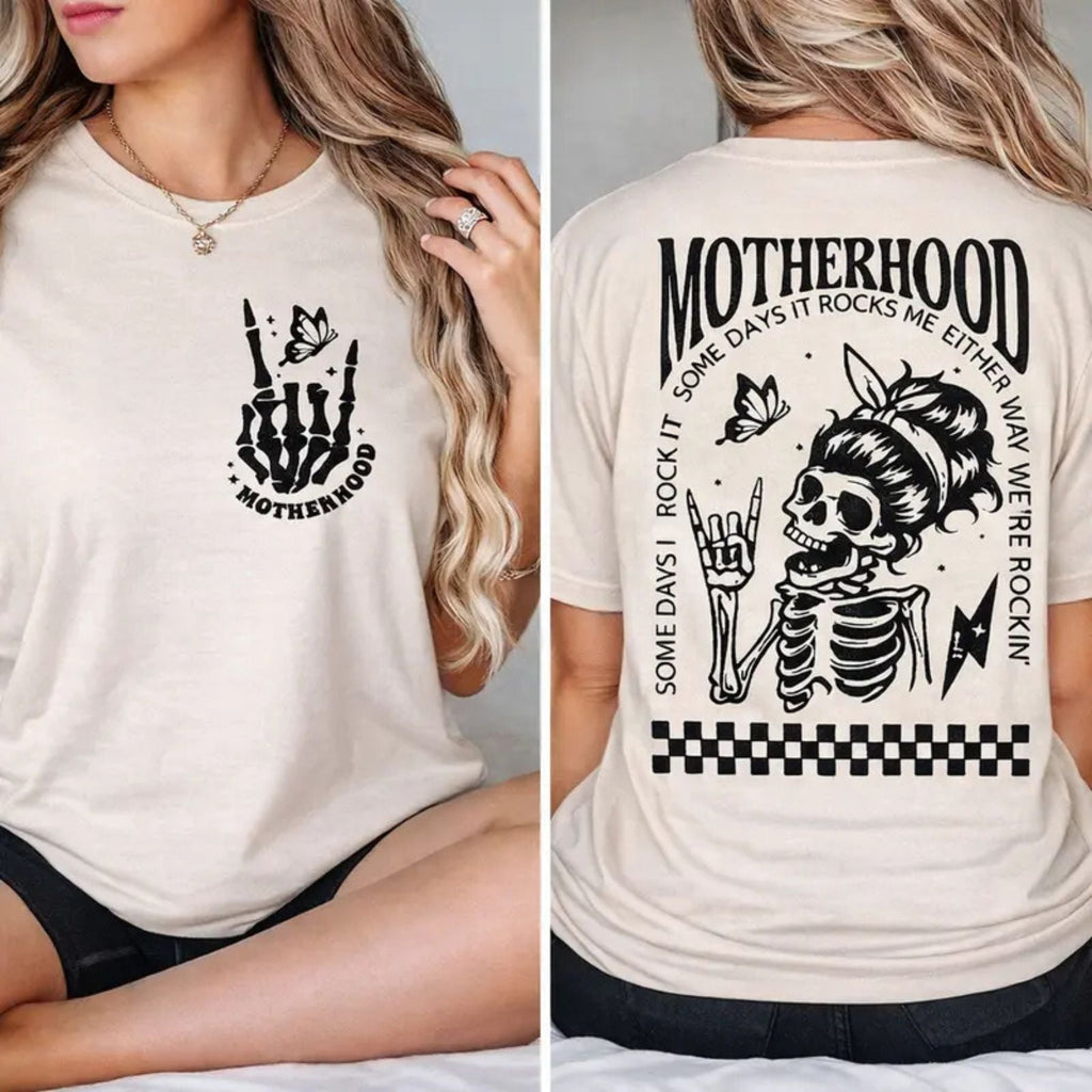 "Motherhood: Sometimes I Rock It" T-Shirt – Funny Relatable Mom Graphic Tee, Premium 100% Cotton Motherhood Life Top, Made in USA