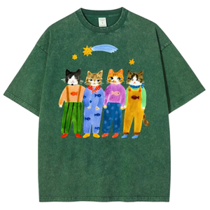 Dungaree Cat Retro Graphic Tee – Whimsical 90s Vintage Pet Shirt