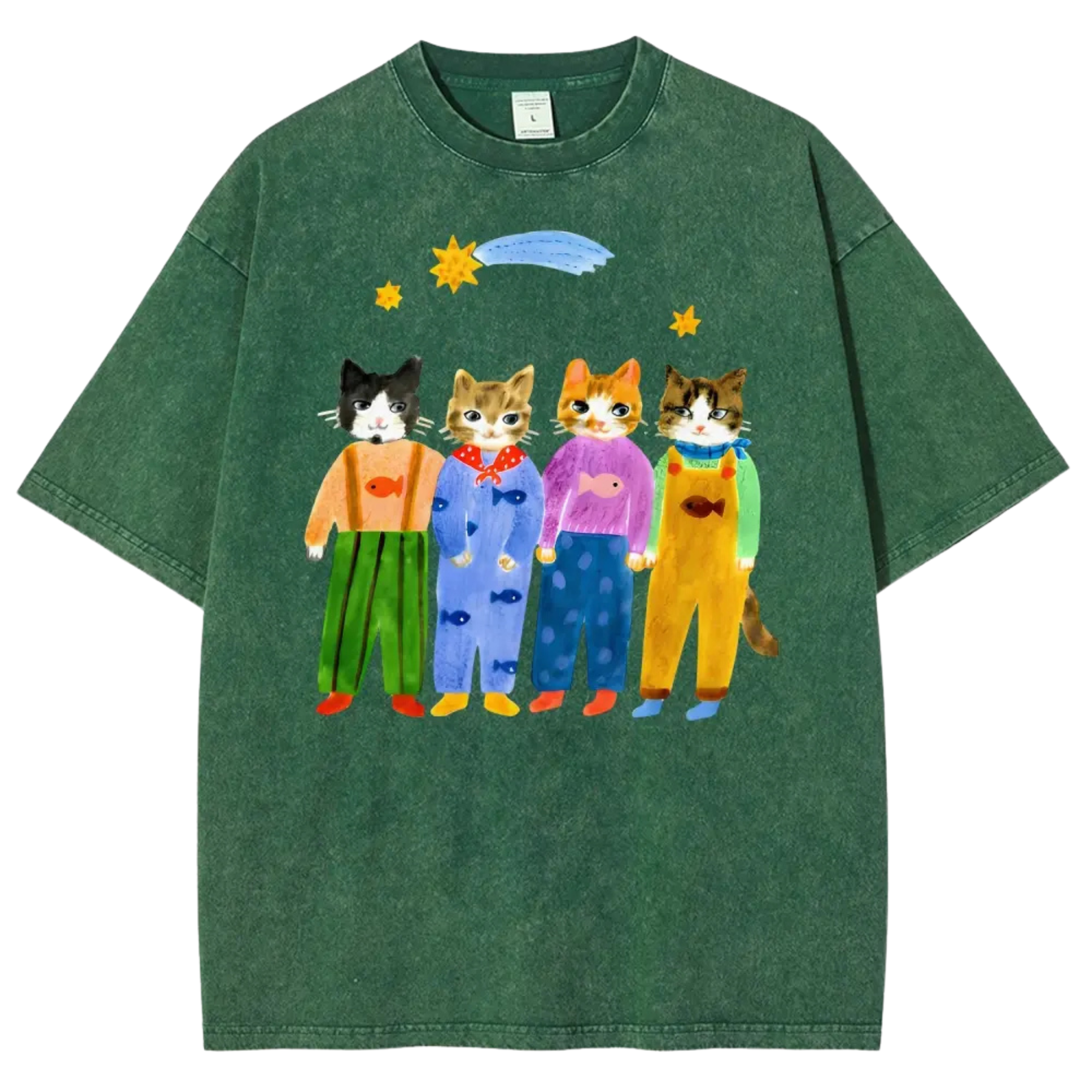 Dungaree Cat Retro Graphic Tee – Whimsical 90s Vintage Pet Shirt