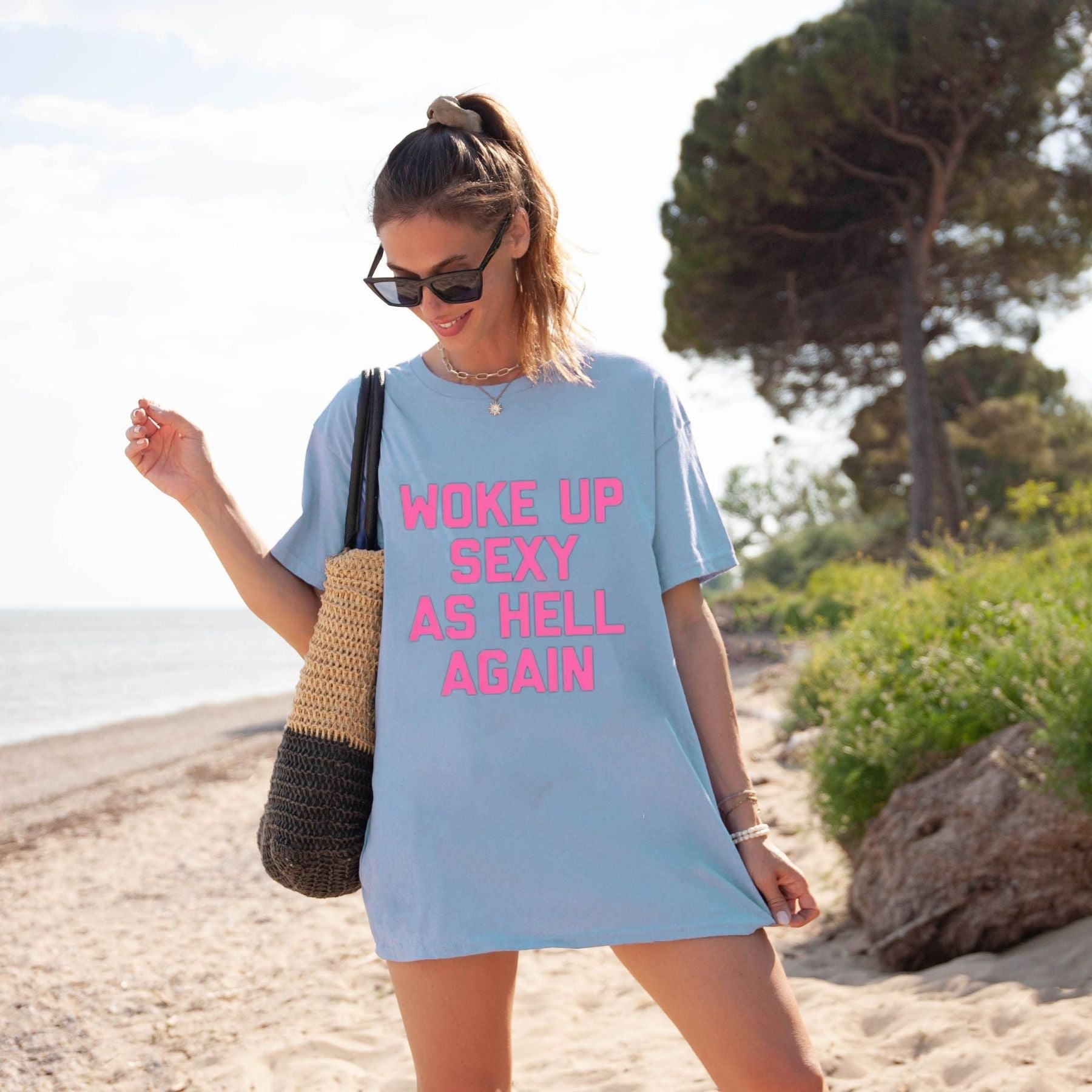 "Woke Up As Hell" Funny Sarcastic Morning Mood T-Shirt – Urban Streetwear Aesthetic Graphic Top for Coffee Lovers & Late Sleepers
