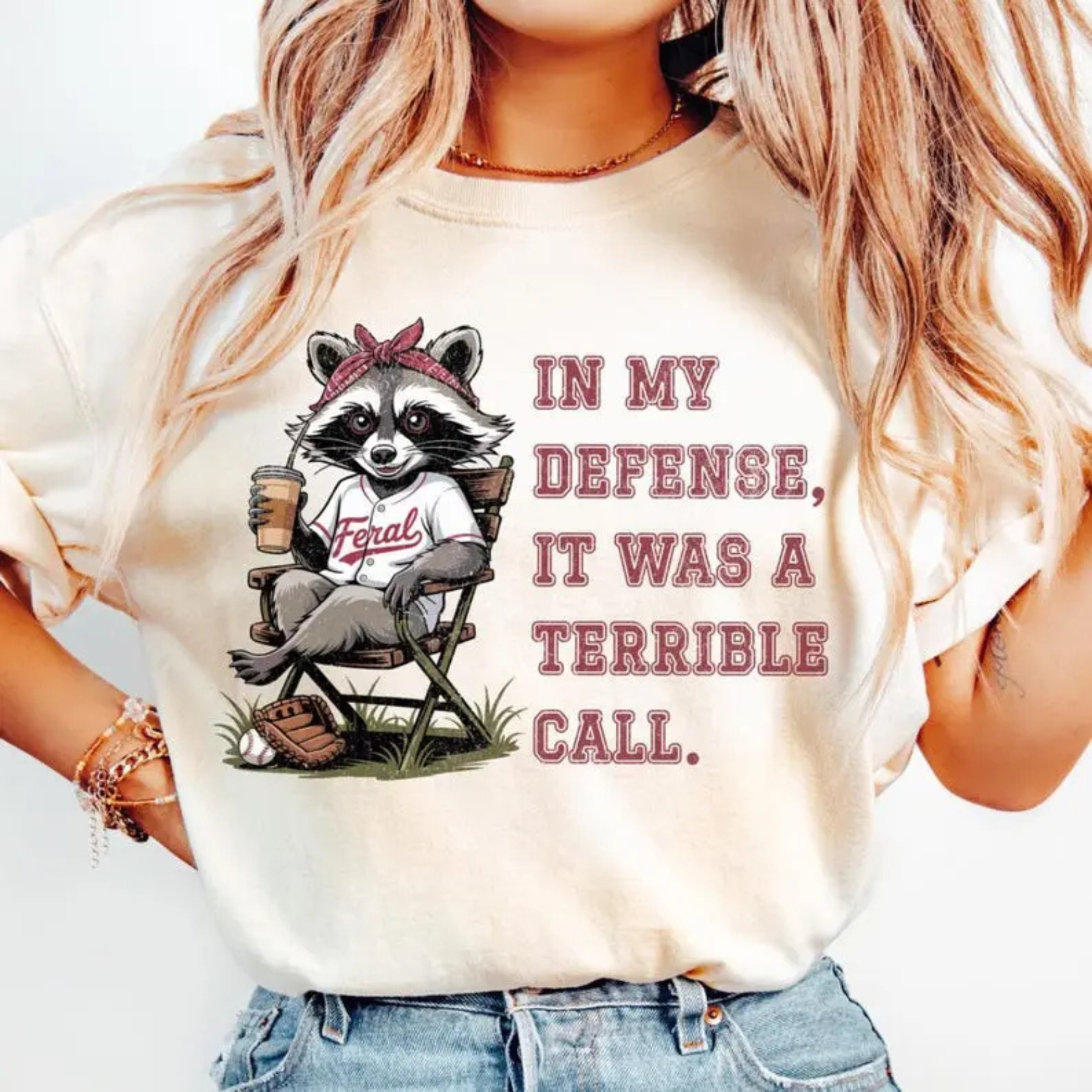 Vintage "Feral Baseball Mom" Raccoon Tee – Game Day Chaos Graphic Shirt