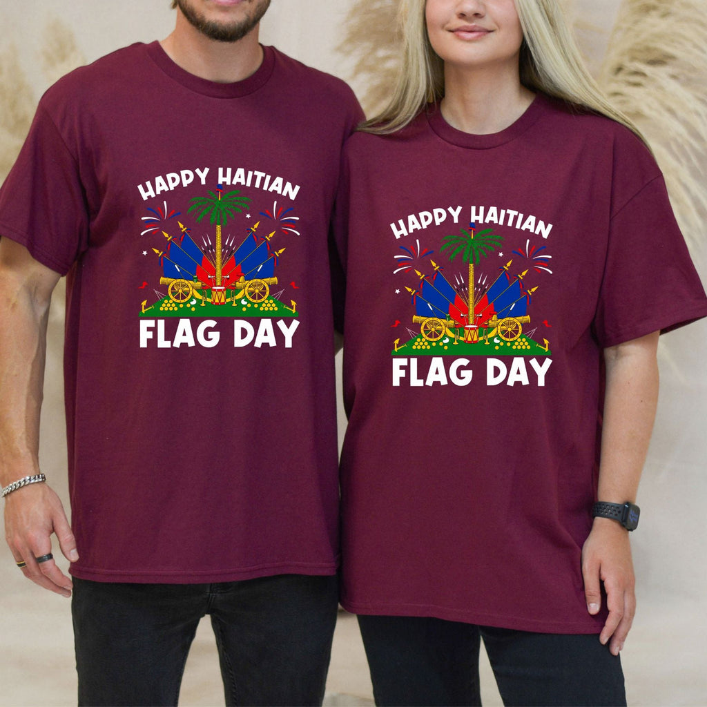 "Happy Haitian Flag Day" T-Shirt – Haiti Heritage Patriotic Graphic Tee, Unisex Cotton Shirt