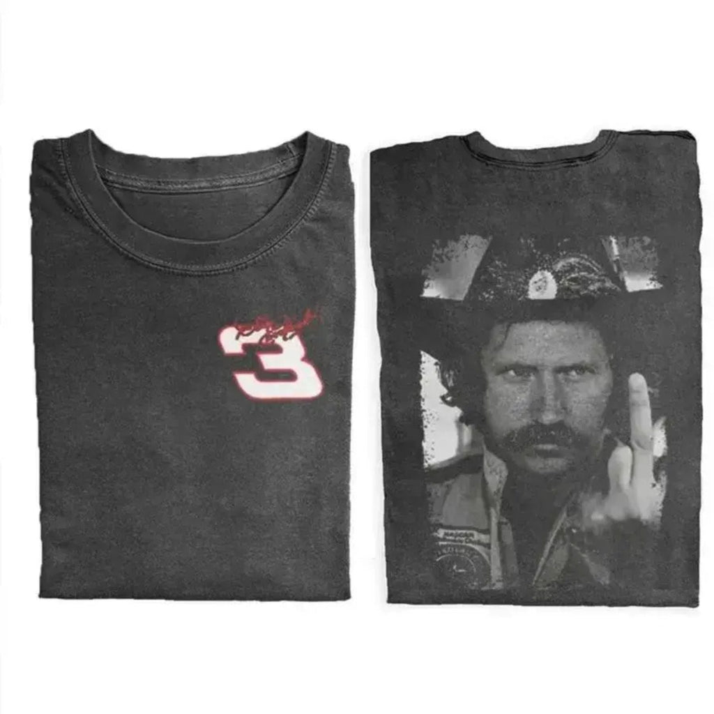 Dale Earnhardt "The Intimidator" Middle Finger T-Shirt – Vintage Style Racing Graphic Tee, NASCAR Legend Top, Made in USA