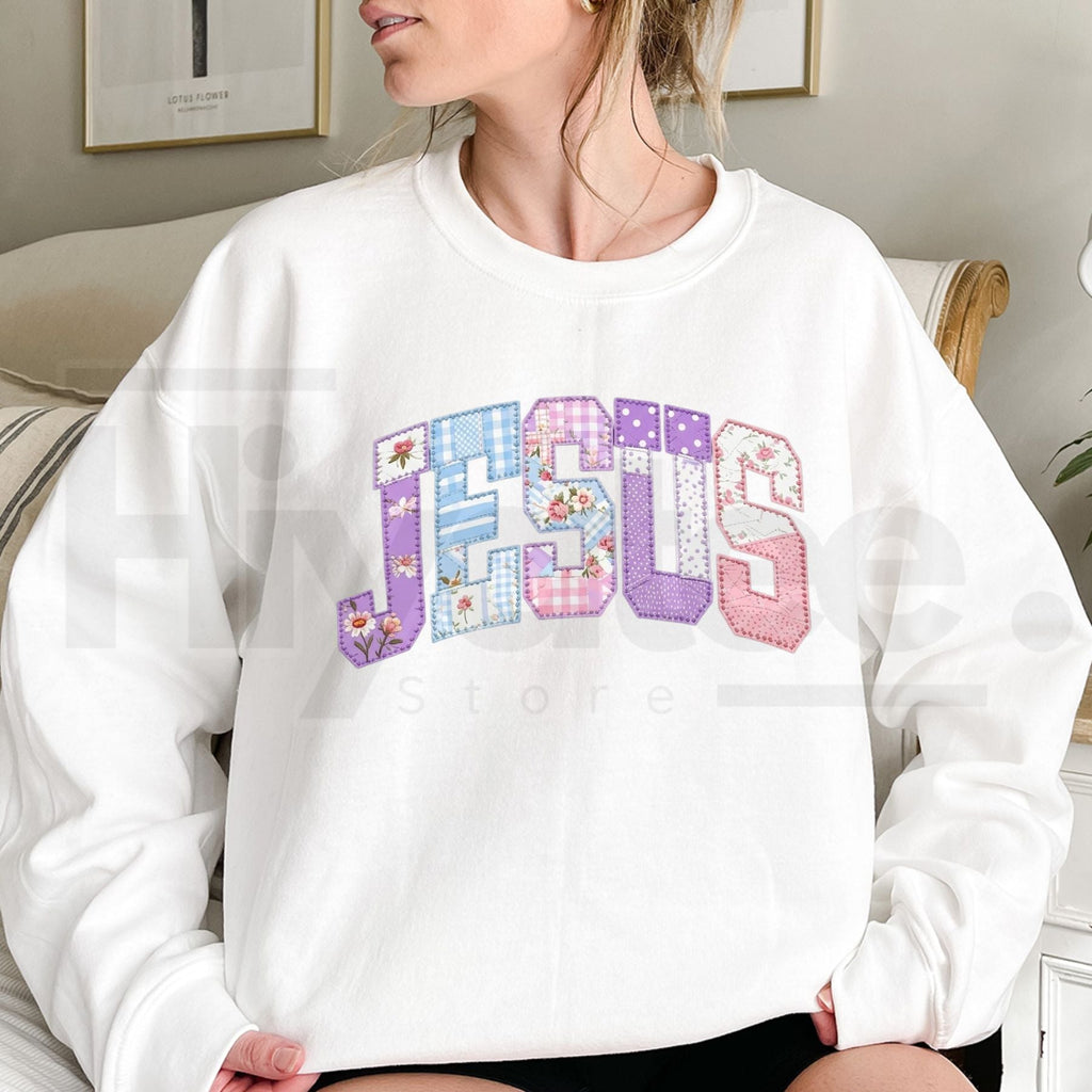 Saturday Patterned Jesus Sweatshirt, Vintage Retro Christian Faith Graphic Pullover