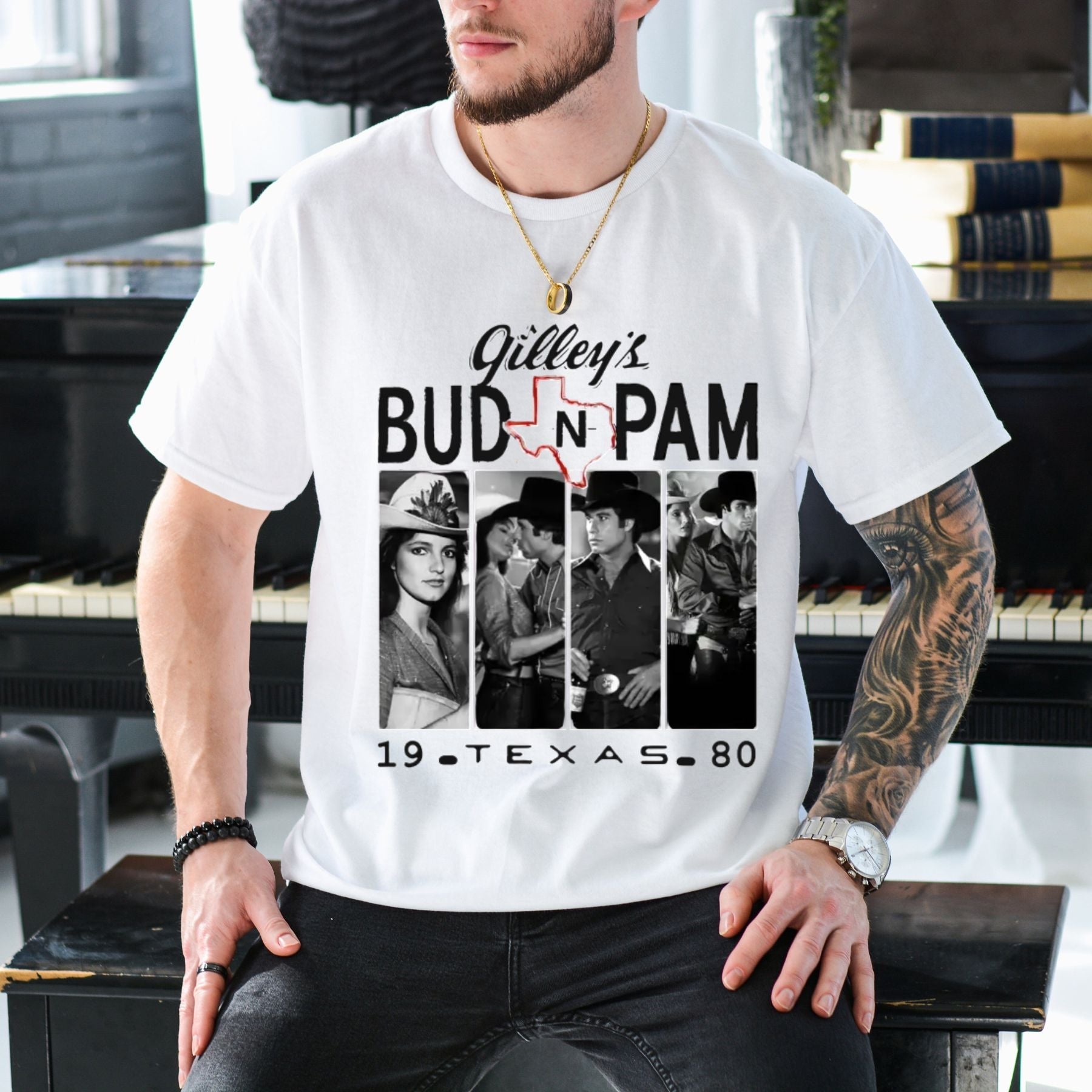 "Bud and Pam" Gilley's Texas T-Shirt – Urban Cowboy Retro Movie Graphic Tee, Premium 100% Cotton Honky-Tonk Top, Made in USA