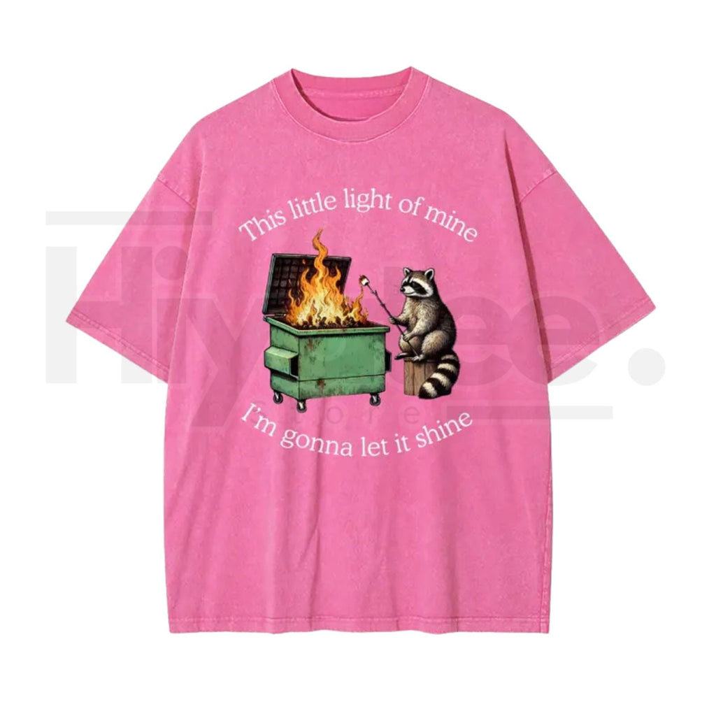 Raccoon “Let It Shine” Vintage Washed T-Shirt – Oversized Batik Cotton Inspirational Graphic Tee