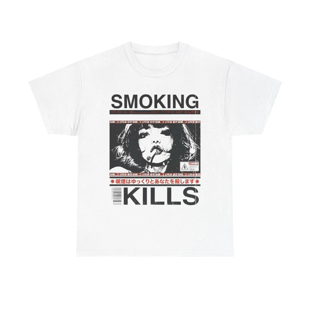 "Smoking Kills" Manga Style T-Shirt – Retro Anime Aesthetic Graphic Tee, Unisex Cotton Shirt