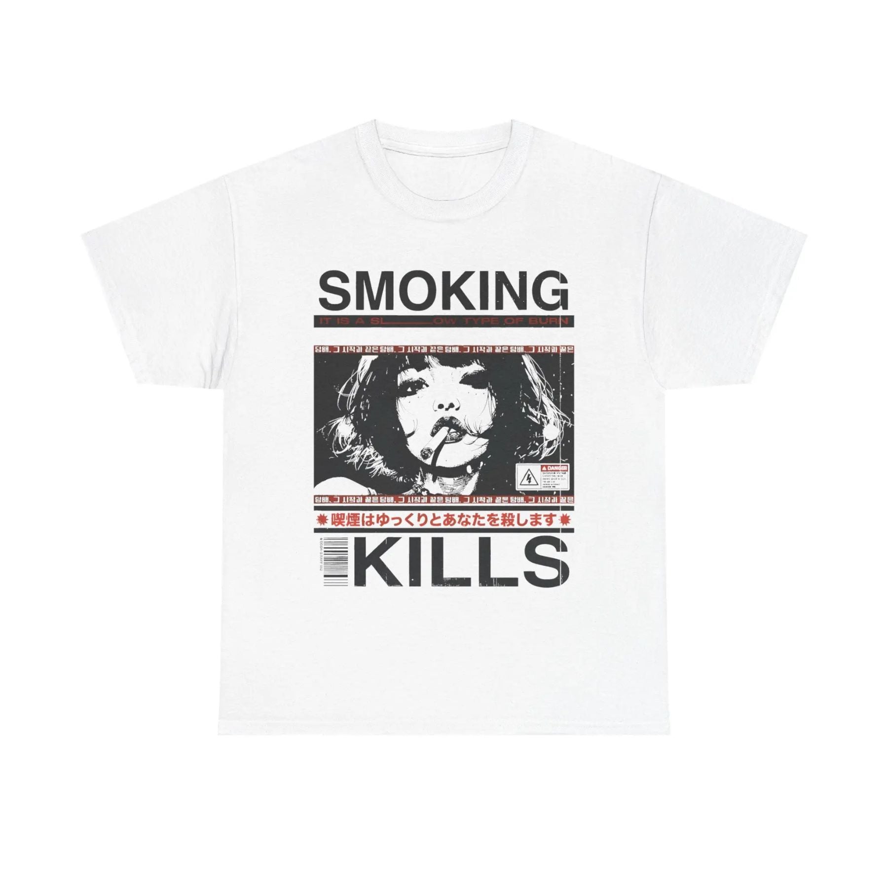 "Smoking Kills" Manga Style T-Shirt – Retro Anime Aesthetic Graphic Tee, Unisex Cotton Shirt