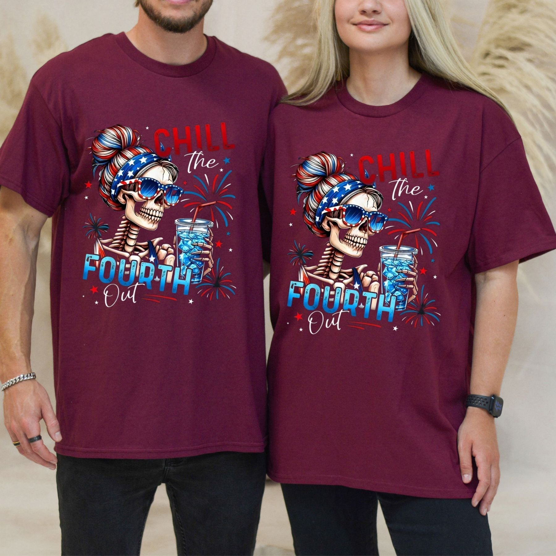 "Chill The Fourth Out" Skeleton T-Shirt – Funny 4th of July Patriotic Graphic Tee, Unisex Cotton Shirt