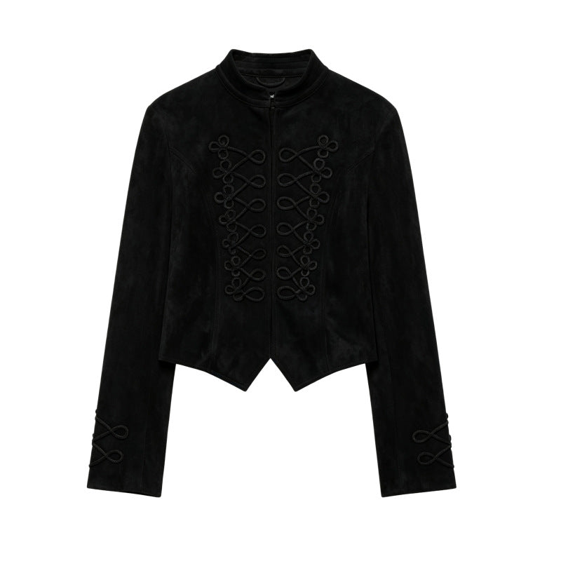 Womens Suede Stand-Neck Jacket Coat