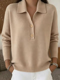 Button Lapel Sweater Women's Knitted Polo Neck Long Sleeve Pullover Top Casual Fall Winter Clothing