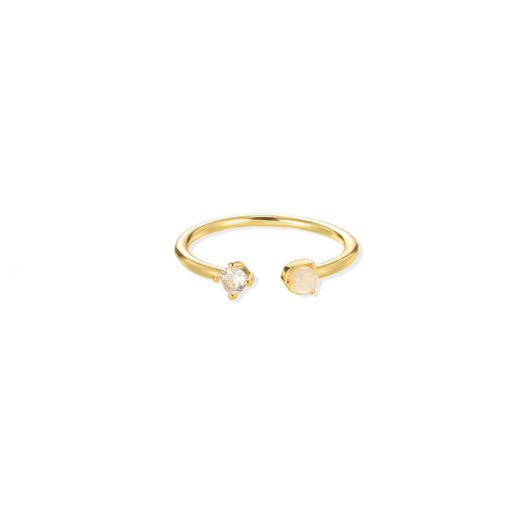 European And American Light-luxury 2-color Birthstone Peach-heart Zircon Stainless Steel 18K Gold-plated Womens Ring
