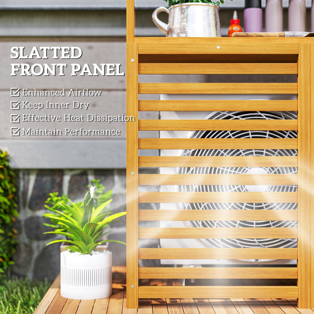 Outdoor AC Unit Privacy Fence – Wooden Air Conditioner Screen with Potting Table & Shelves