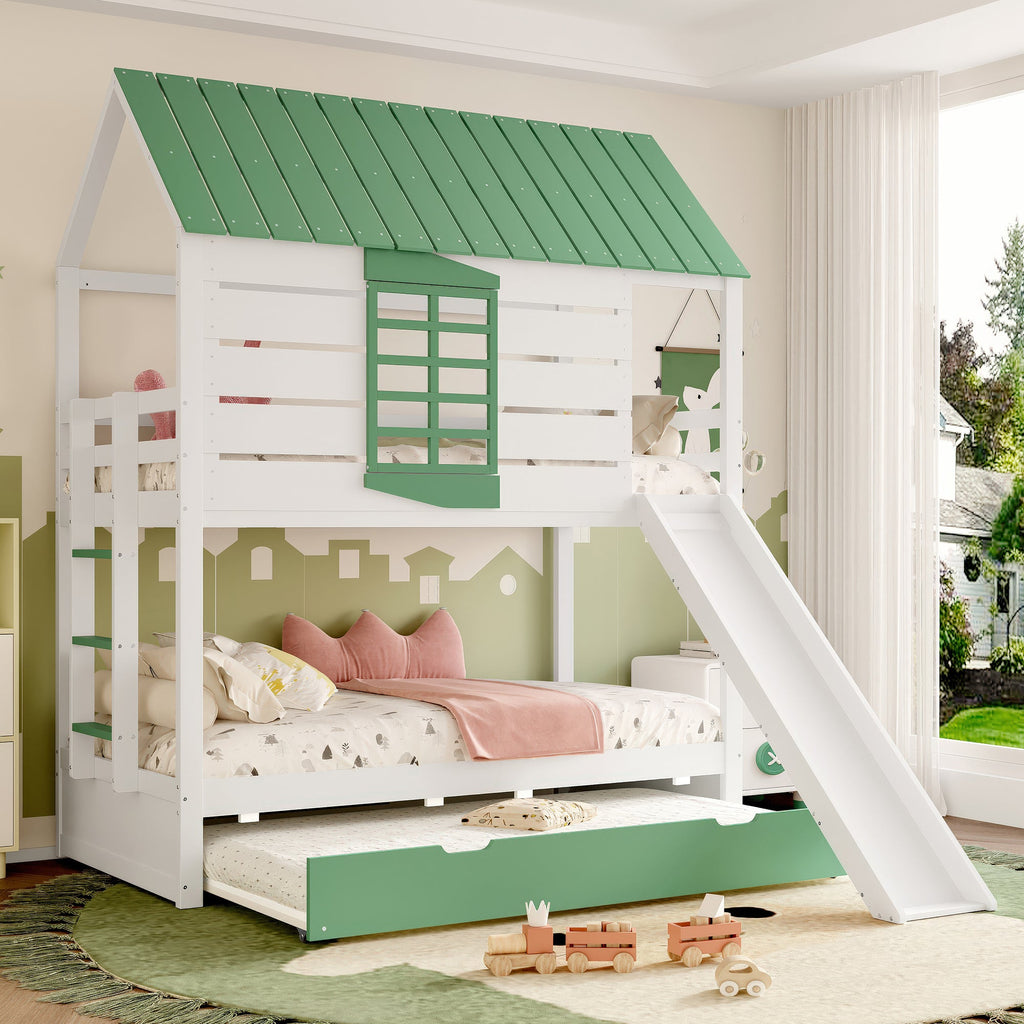 Woodland House Bed with Slide & Trundle