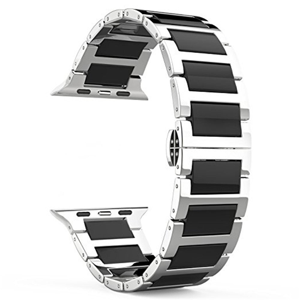Universal Stainless Steel And Black Ceramics Apple Stainless Steel Strap