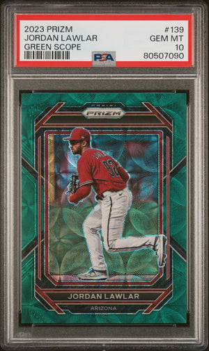 Graded 2023 Panini Prizm Jordan Lawler #139 Green Scope #/75 Rookie RC Baseball Card PSA 10 Gem Mint