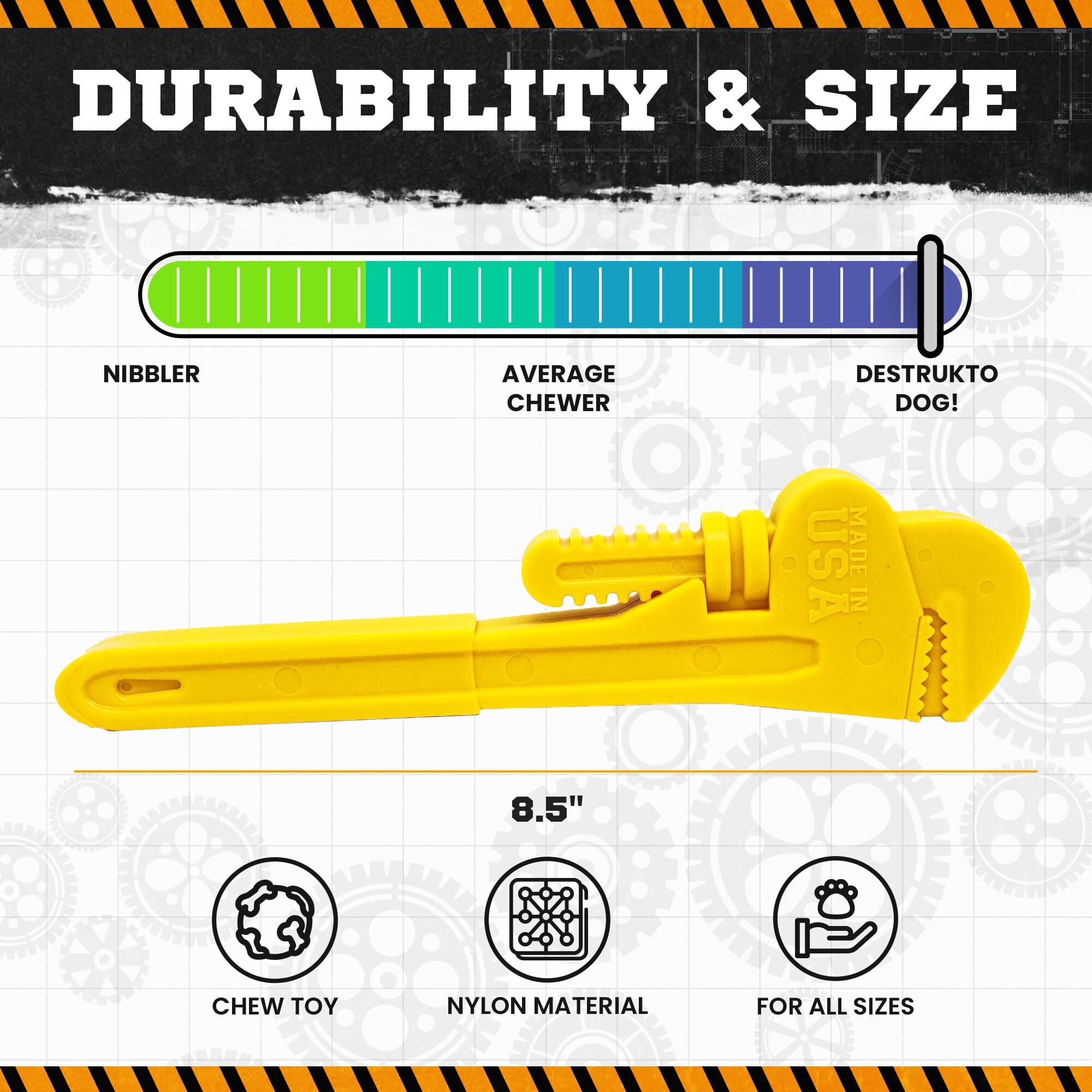 Pipe Wrench Nylon Dog Toy for Aggressive Chewers | USA Made | SodaPup