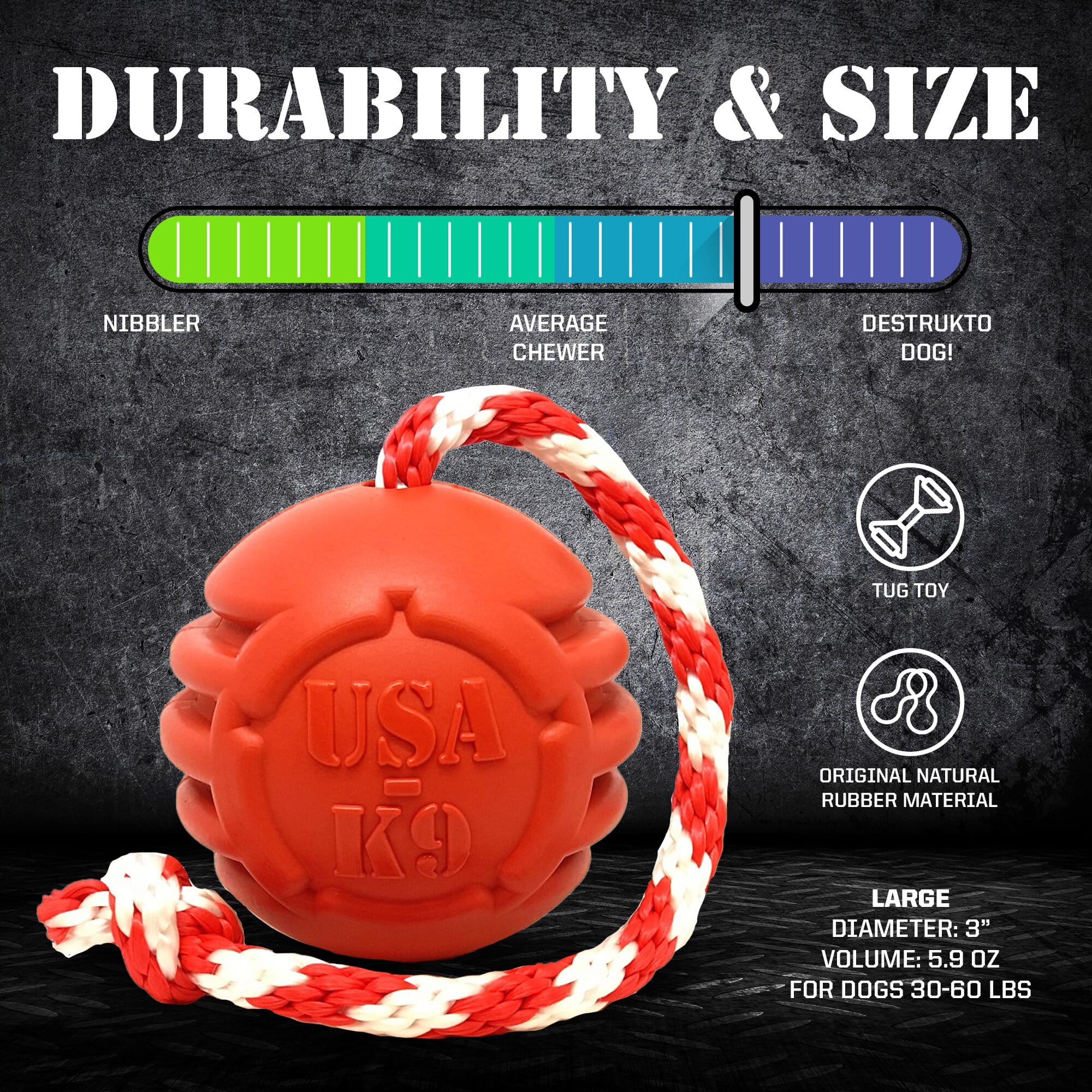 USA-K9 Stars and Stripes Rubber Dog Toy | K9 Handler Reward Toy | Red | USA Made
