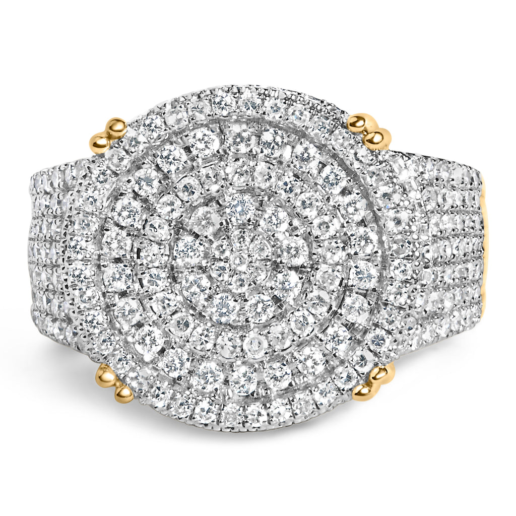 Men's 10K Yellow Gold 2-1/10 Cttw Diamond Concentric Circles Cocktail Ring