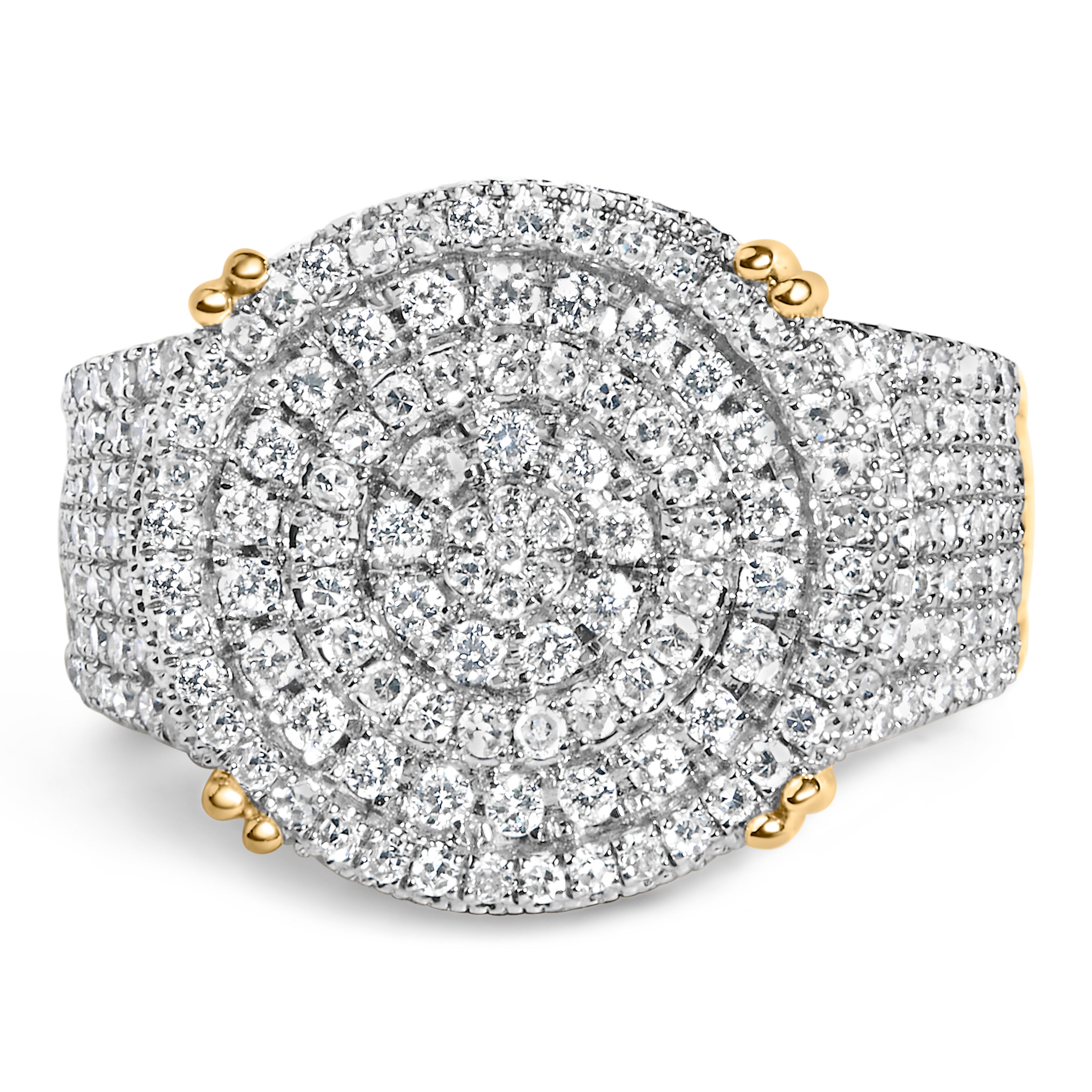 Men's 10K Yellow Gold 2-1/10 Cttw Diamond Concentric Circles Cocktail Ring