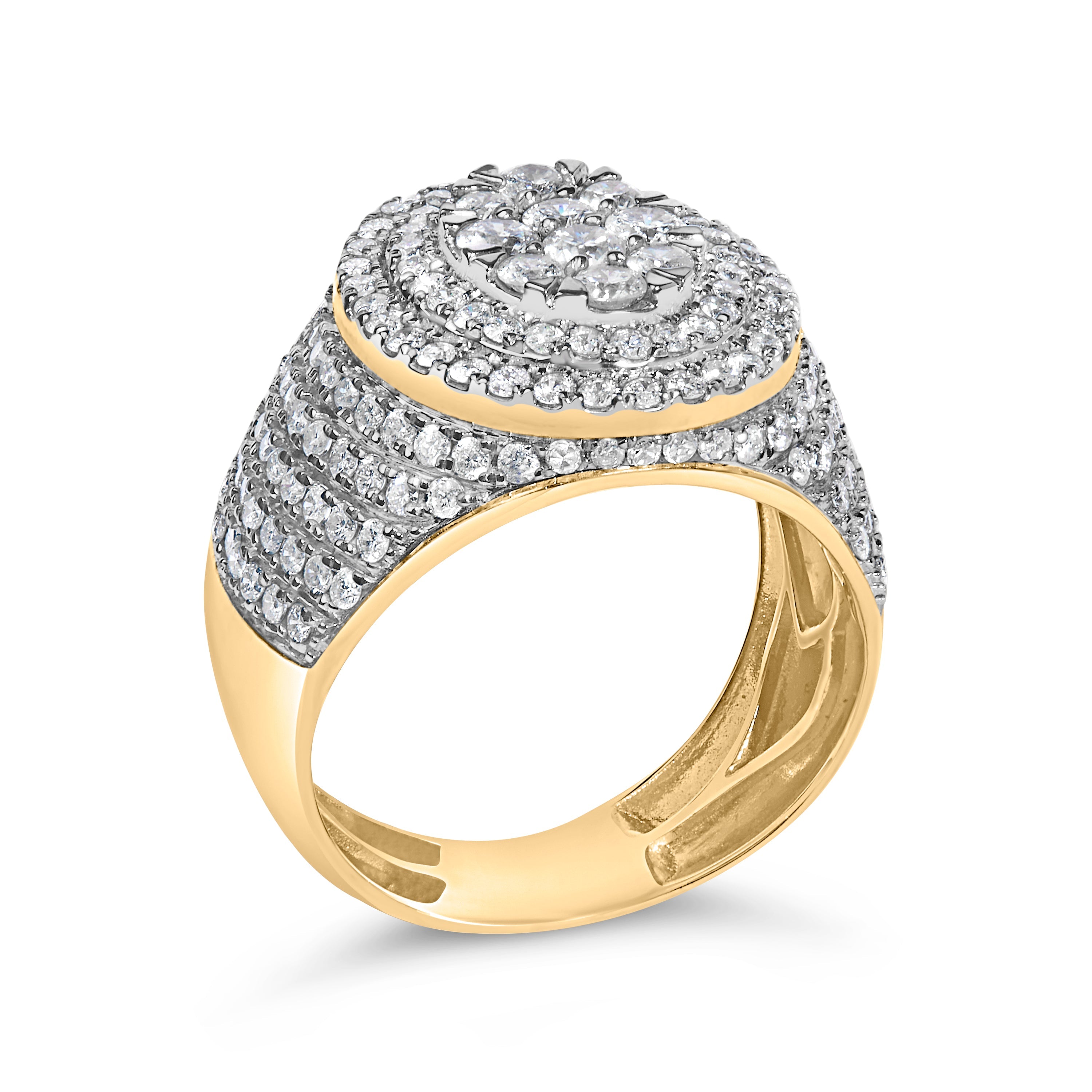 Men's 10K Yellow Gold 2-1/2 Cttw Round Diamond Cluster Cocktail Ring