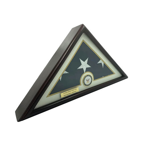 Flags Connections - 5x9 Burial/Funeral/Veteran Flag Elegant Display Case, Solid Wood, Cherry Finish, Flat Base (5x9, Navy).