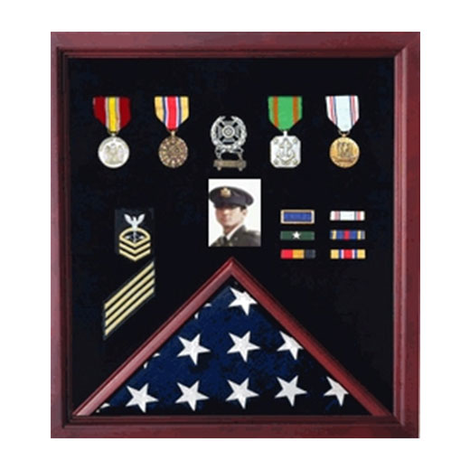 Flag Photo and Badge Display Case - Oak Material.