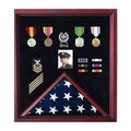 Flag Photo and Badge Display Case - Walnut Material.