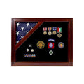 Military Award Shadow Box with Display Case for 3 x 5 feet Flag Black backing cherry wood flag display case.