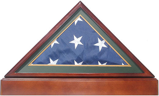 Burial/Funeral Military Shadow Box with Pedestal Stand (with Army Green Mat).