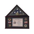 Flags Connections - Large Military Shadow Box Frame Memorial Burial Funeral Flag Display Case for 5x9 Flag, Solid Wood with Armed Forces Emblems.