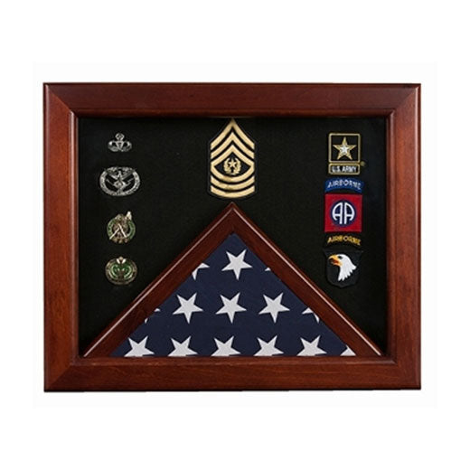 Military Flag medal display case, Mahogany wood for 3x5 flag - Mahogany Material.