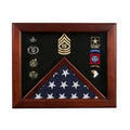 Military Flag medal display case, Mahogany wood for 3x5 flag available in blue or black.